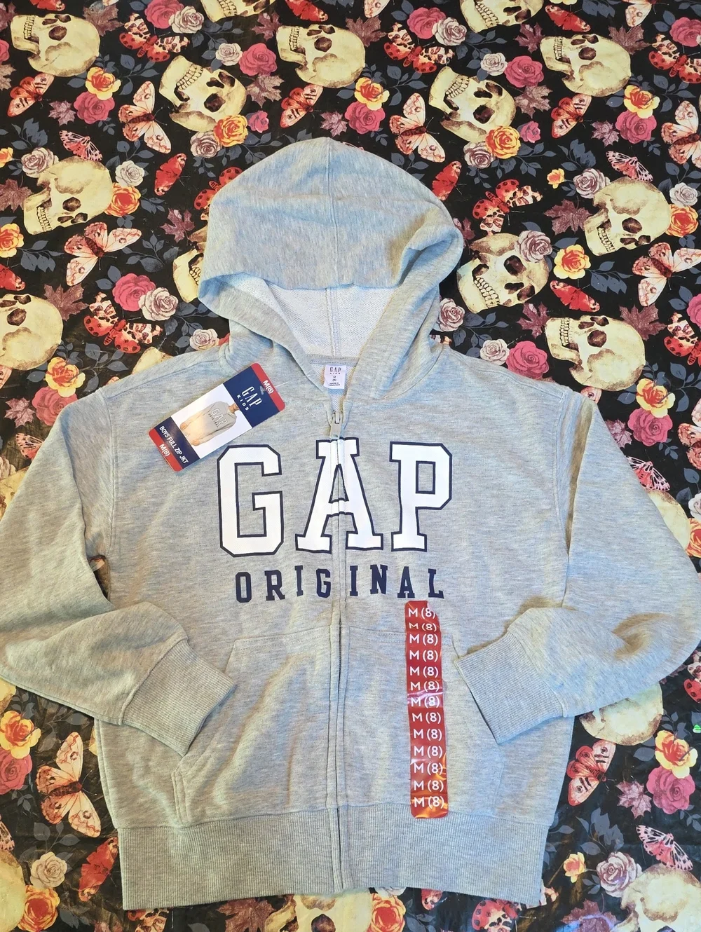 NEW WT TAG! GAP Gray Kids Zip-Up Hoodie w/ Navy Logo
